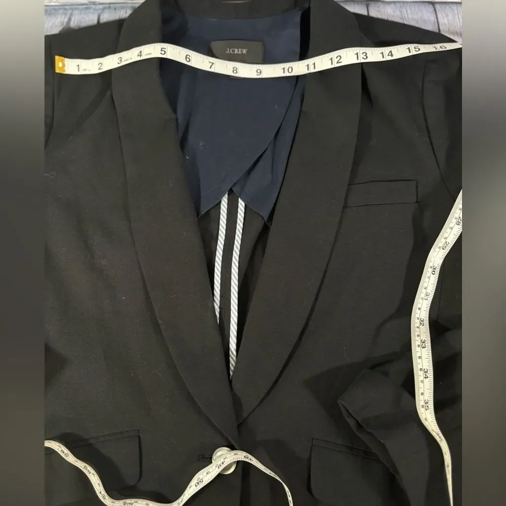 J Crew Black Classic Preppy Career Cotton Linen Blend One Button Boxy Blazer 12